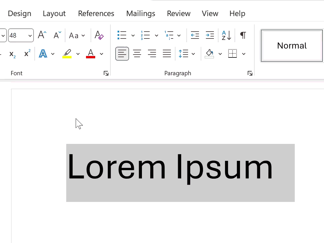 Access Ring invocation via Actions Ring showing clicking on highlight button on MS word without actually having to click it
