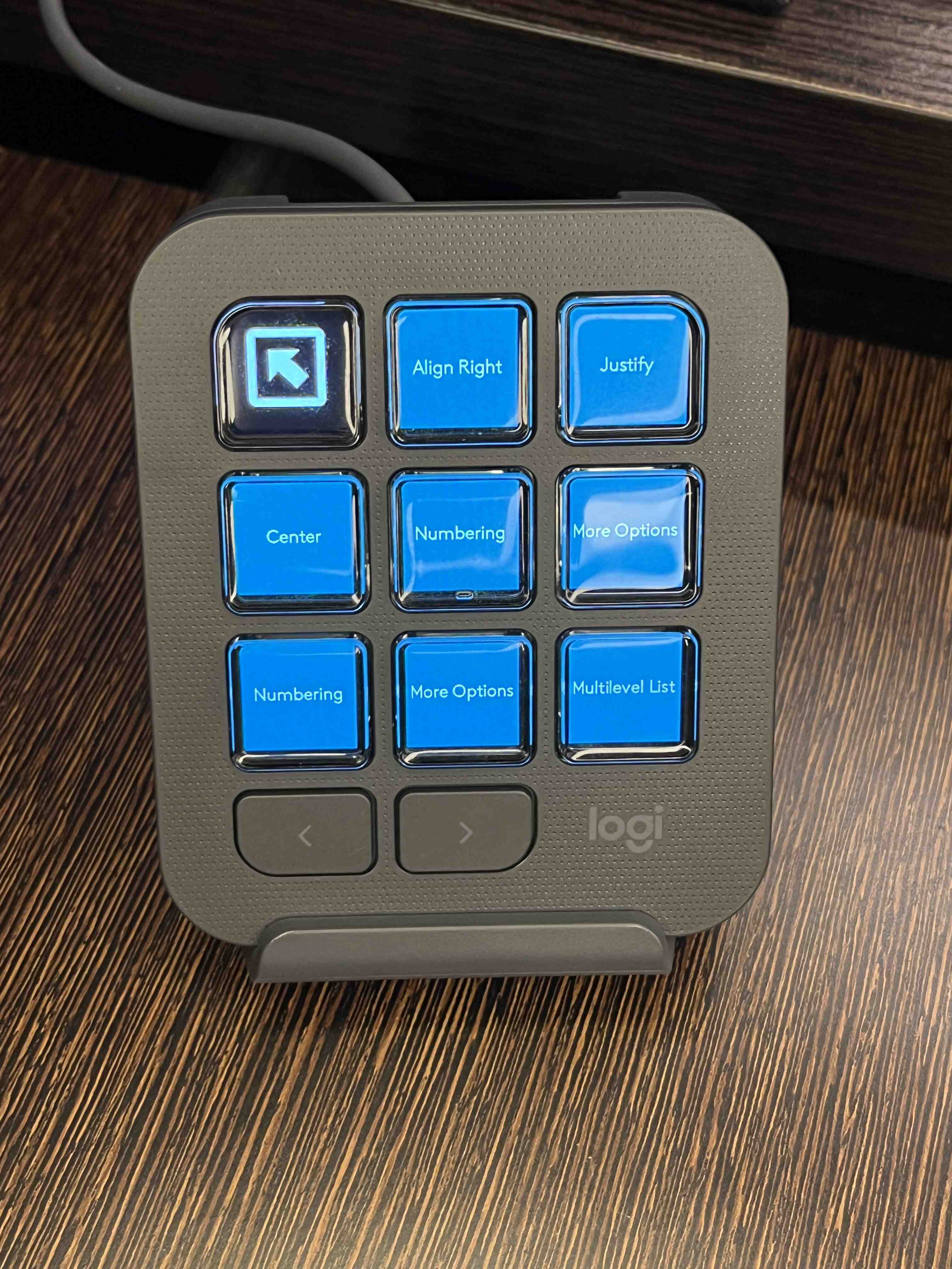 Access Ring on MX creative console keypad showing options from MS word
